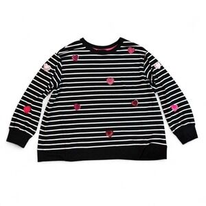 Jane + Delancey Striped black & white pink hearts long sleeve sweater size 2x